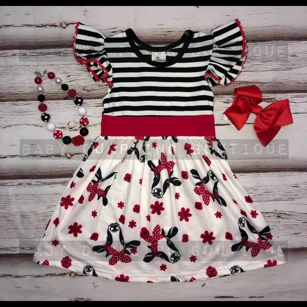 Cow Dress plus necklace and bow